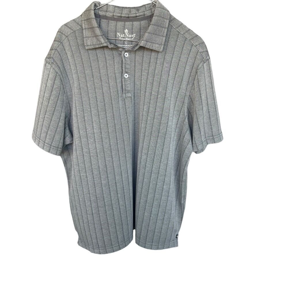 Nat Nast Luxury Oiginals Polo Shirt Mens Large‎ Rayon Striped Golf Gray